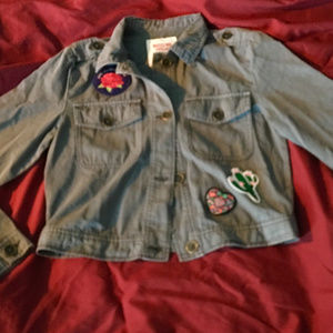 MOSSIMO Patch Art Crop Jean Jacket In Light Gray